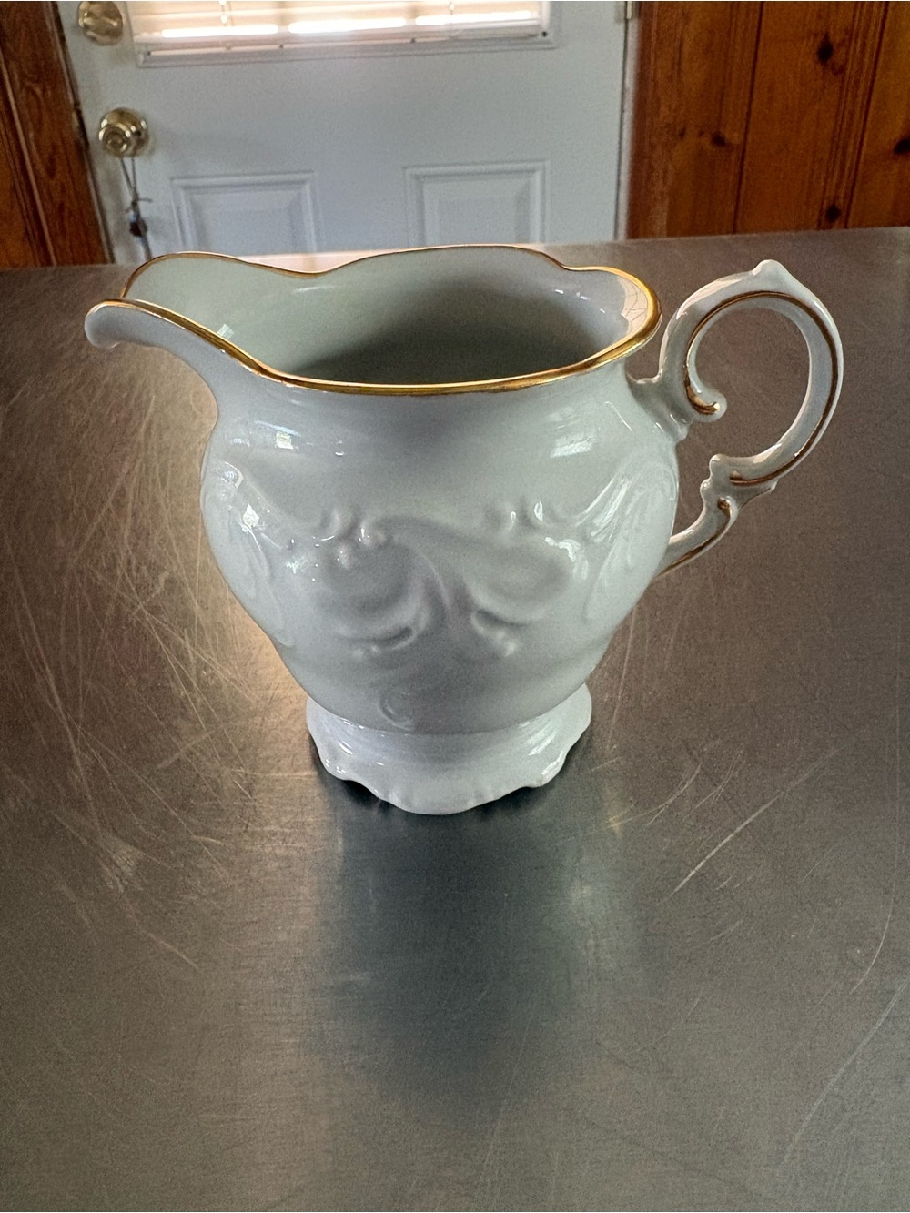 Antique Wawel Royal Kent White Creamer Embossed with Gold Trim Made in Poland